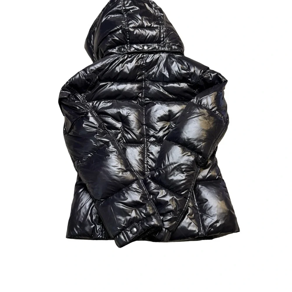 ✨S13 New‎ York Girls Glossy Black Hooded Puffer Jacket Size 12✨